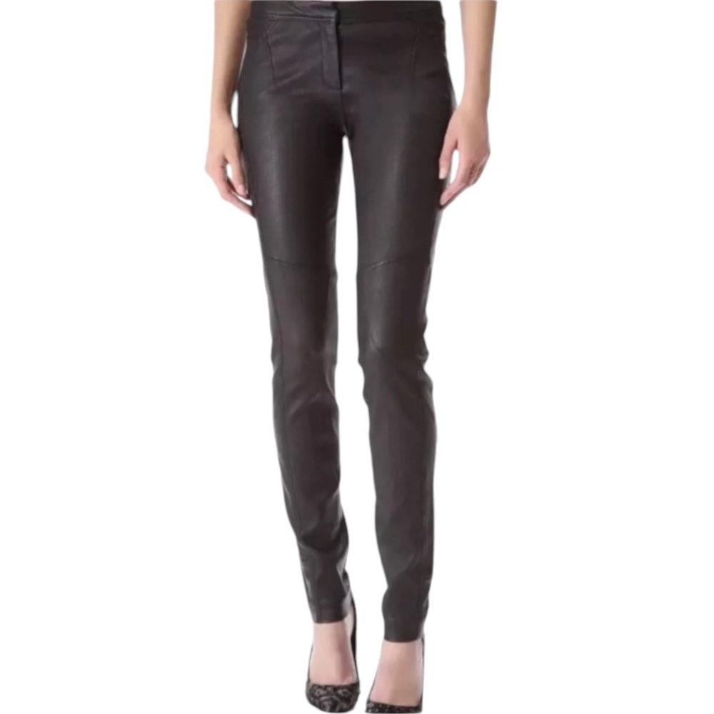 DVF Diane Von Furstenberg size 14 black “Liberty”leather pants straight leg